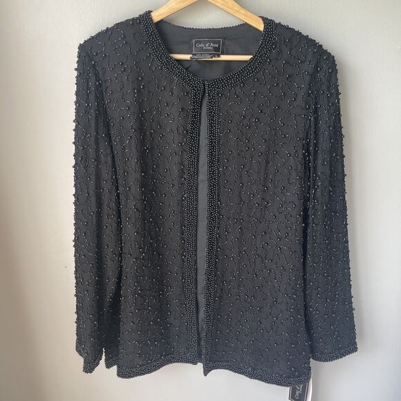 NWT Cote d Azur Evening Formal Silk Beaded Long Sleeve Formal Women’s Size Large - Picture 1 of 11